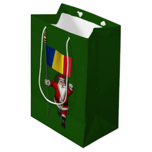Sacola Para Presentes Média Doce Papai Noel Com Bandeira Da Romênia