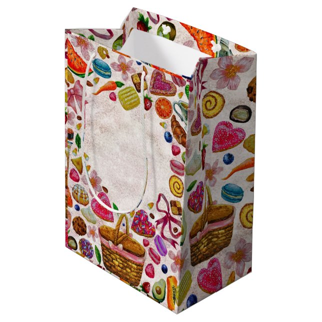 Sacola Para Presentes Média Doces Confeções de Pastelaria Fofa (Verso inclinado)
