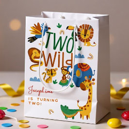 Sacola Para Presentes Média Dois animais selvagens do safari aniversário de cr