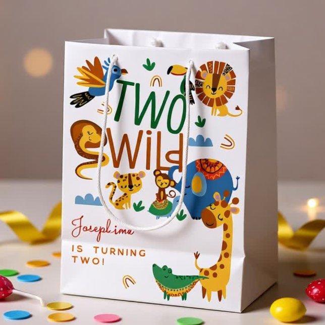 Sacola Para Presentes Média Dois animais selvagens do safari aniversário de cr (Criador carregado)