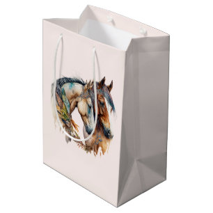 Sacola Para Presentes Média Dois Belos Cavalos Oeste Boho