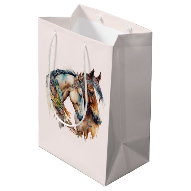 Sacola Para Presentes Média Dois Belos Cavalos Oeste Boho (Verso inclinado)