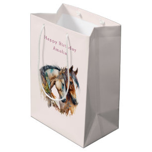 Sacola Para Presentes Média Dois Belos Cavalos Oeste Boho Aniversário