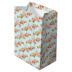 Sacola Para Presentes Média Dois clownfish ou anemonefish com aguarela coral