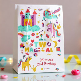 Sacola Para Presentes Média Dois mágicos pastel do arco-íris, segundo aniversá