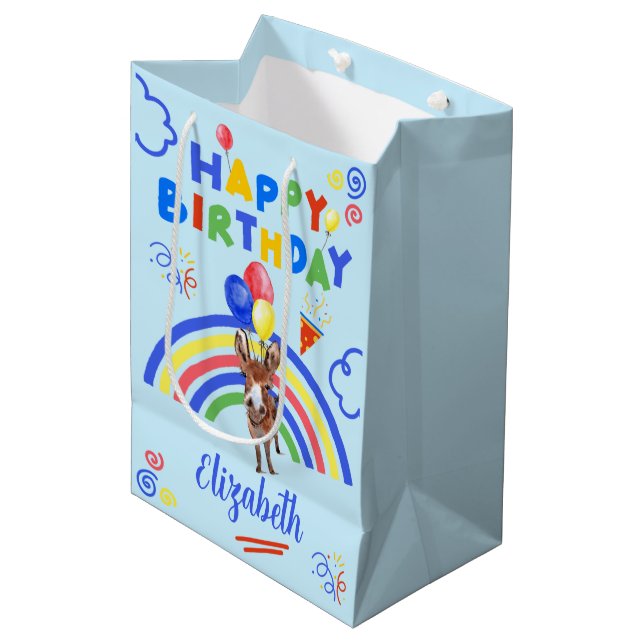 Sacola Para Presentes Média Donkey Birthday Gift Bag in Blue (Frente inclinada)