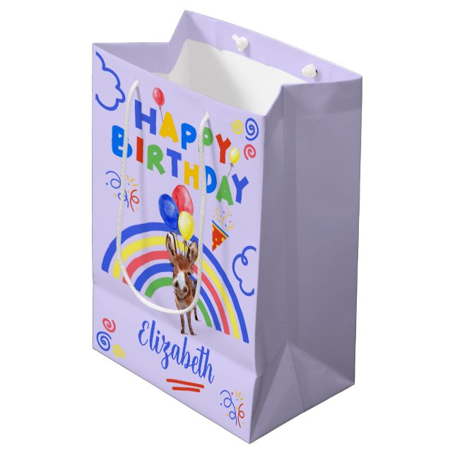 Sacola Para Presentes Média Donkey Birthday Gift Bag in Purple (Frente inclinada)