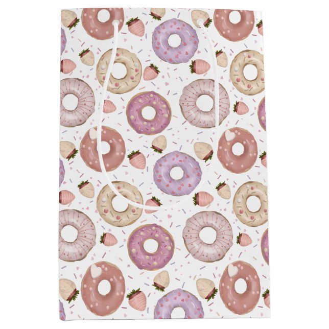 Sacola Para Presentes Média Donut com aniversário de morango  (Frente)