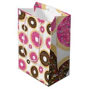Sacola Para Presentes Média Donuts com Granulado Rosa e Marrom Festa de Aniver