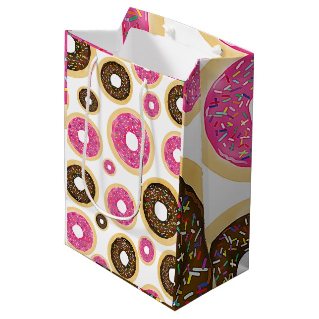 Sacola Para Presentes Média Donuts com Granulado Rosa e Marrom Festa de Aniver (Frente inclinada)