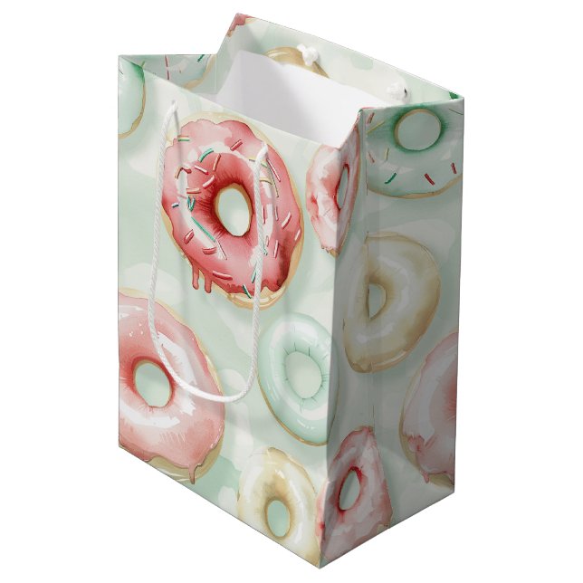 Sacola Para Presentes Média Donuts de Creme Rosa de Aniversário (Frente inclinada)