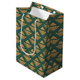 Sacola Para Presentes Média Dourada e verde Art Deco design com rombos