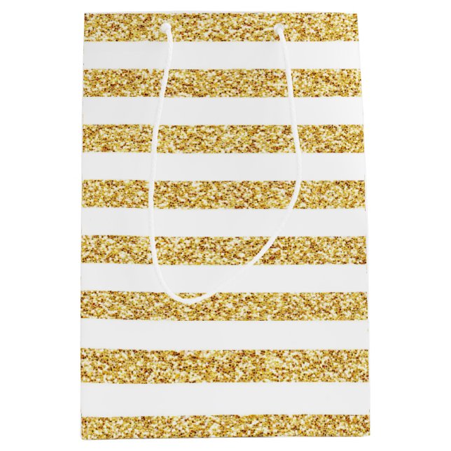 Sacola Para Presentes Média Dourada faixa de presentes (Frente)