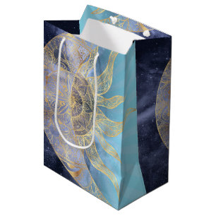 Sacola Para Presentes Média Dourada Lua Sun Mandala Celestial Design