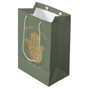 Sacola Para Presentes Média Dourada Sage Green hamsa Henna
