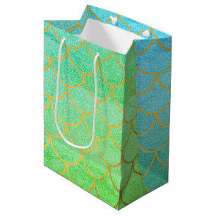 Sacola Para Presentes Média Dourada Scalid Turquoise Teal Glitter