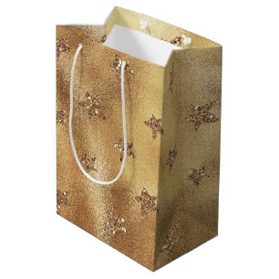 Sacola Para Presentes Média Douradas estrelas de brilho