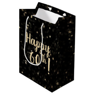 Sacola Para Presentes Média Douradas estrelas e pontos 60º aniversário Saco