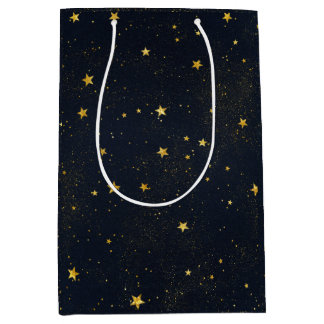 Sacola Para Presentes Média Douradas estrelas no céu noturno