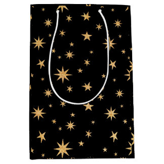 Sacola Para Presentes Média Douradas estrelas para presentes - fundo preto