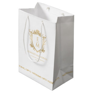 Sacola Para Presentes Média Douradas Iniciais de Casamento e Festa Floral de C