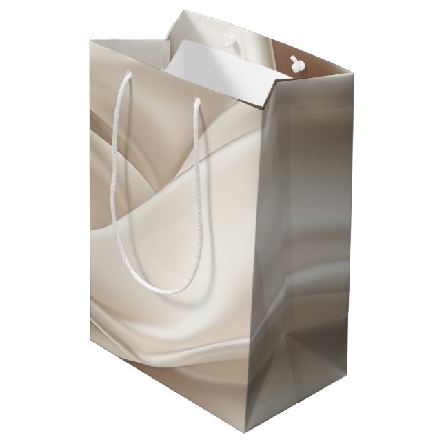 Sacola Para Presentes Média Dourado Champanhe Romântico Falso Cetim Casamento (Verso inclinado)