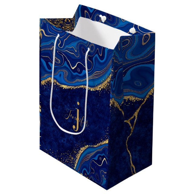 Sacola Para Presentes Média Dourado e azul moderno agitador elegante personali (Frente inclinada)
