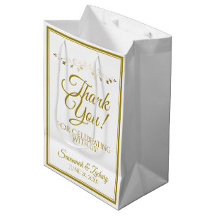 Sacola Para Presentes Média Dourado e branco casamento florescente do Elegante