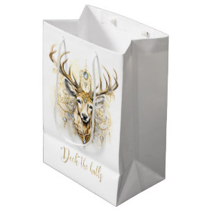 Sacola Para Presentes Média Dourado e Diamante Glittery Deer