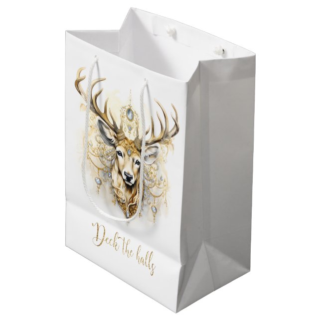 Sacola Para Presentes Média Dourado e Diamante Glittery Deer (Frente inclinada)