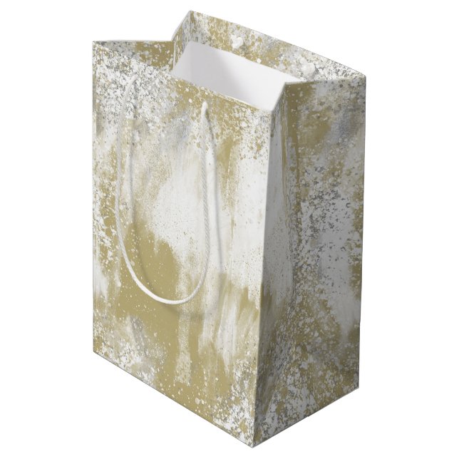 Sacola Para Presentes Média Dourado e Prata com padronização  (Verso inclinado)