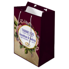Sacola Para Presentes Média Dourado Marble e Florais Burgundy - Favor do Casam