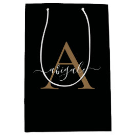 Sacola Para Presentes Média Dourado Monogramado Preto Jade | Minimalista Elega