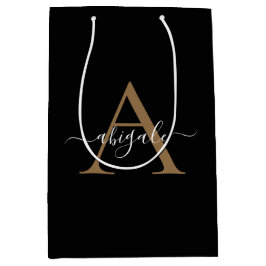 Sacola Para Presentes Média Dourado Monogramado Preto Jet | Minimalista Elegan