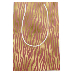 Sacola Para Presentes Média Dourado Peach Red Zebra Stripes