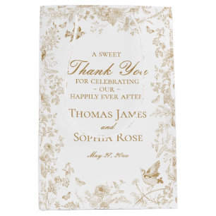 Sacola Para Presentes Média Dourado Toile De Jouy Floral Festa de casamento Fa