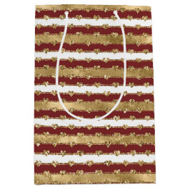 Sacola Para Presentes Média Dourados Corações Vermelhos com Brilhante de Nata