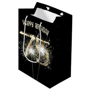 Sacola Para Presentes Média Dourados Sparklers para o 75º aniversário