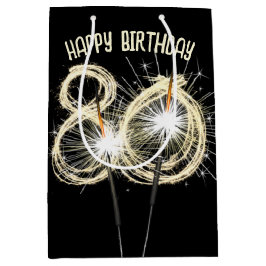 Sacola Para Presentes Média Dourados Sparklers para o aniversário do 80