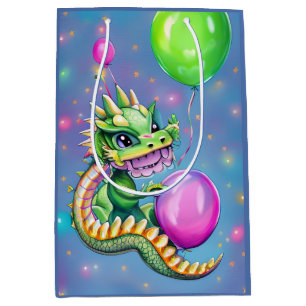 Sacola Para Presentes Média Dragão Bonito de Aniversário com Balões