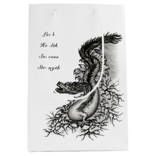 Sacola Para Presentes Média Dragão chinês, Design preto e branco