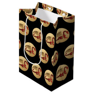 Sacola Para Presentes Média Dragão Fantástico Vermelho e Dourado v4
