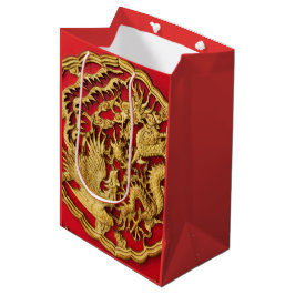Sacola Para Presentes Média Dragão Fenix Vermelho Ouro Casamento Chinês