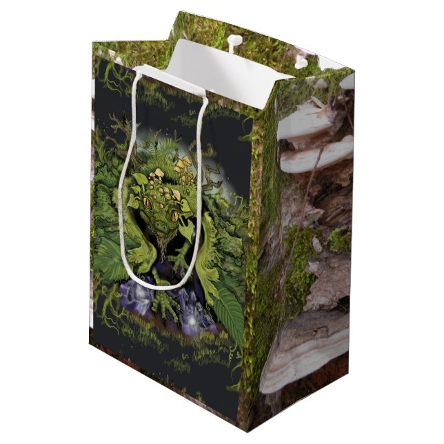 Sacola Para Presentes Média Dragão Florestal no Moss (Verso inclinado)