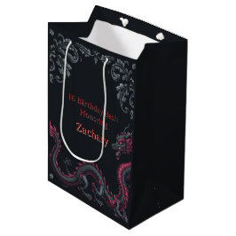 Sacola Para Presentes Média Dragão Preto Caprichoso em Damask para Festa de 16
