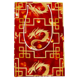Sacola Para Presentes Média Dragão Vermelho e Dourado