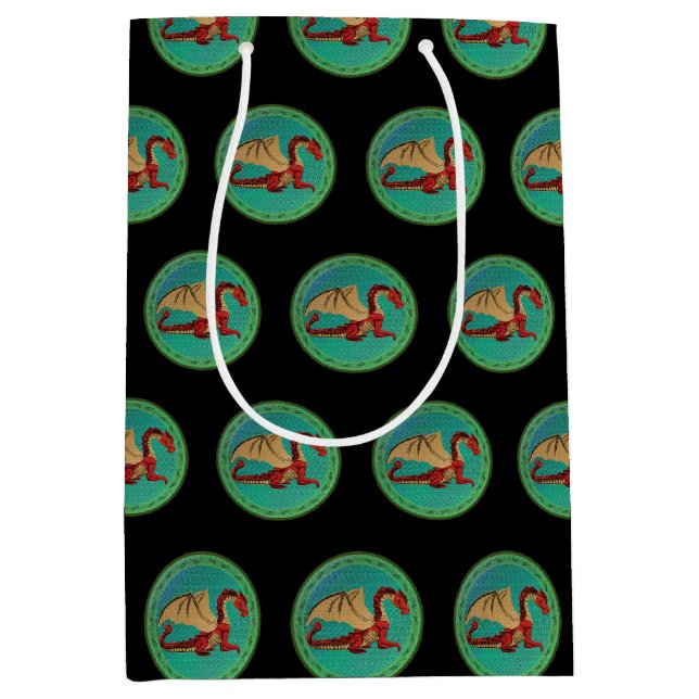 Sacola Para Presentes Média Dragão Vermelho e Verde Fantástico v11 (Frente)