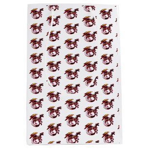 Sacola Para Presentes Média Dragão Vermelho Rubi Fantasia em Branco