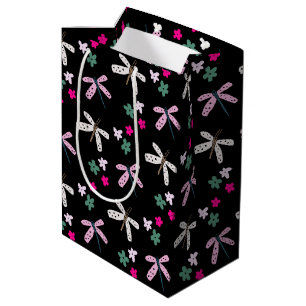 Sacola Para Presentes Média Dragões e Flores a Preto