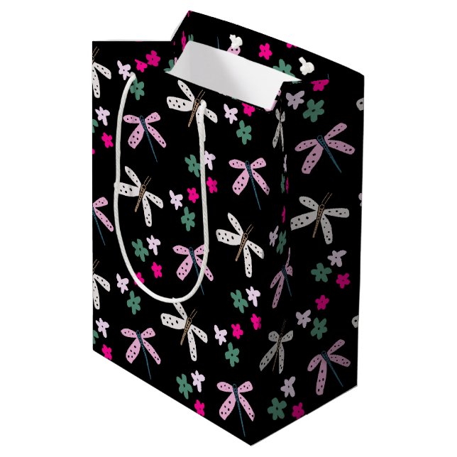 Sacola Para Presentes Média Dragões e Flores a Preto (Verso inclinado)